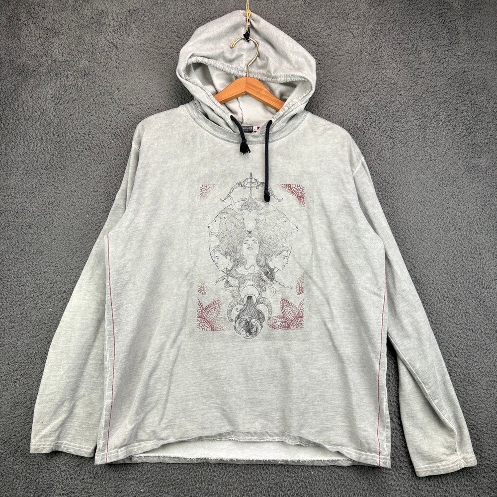 Earthbound Trading Co Womens Large Gray Acid Wash Zodiac Graphic Hoodie L
